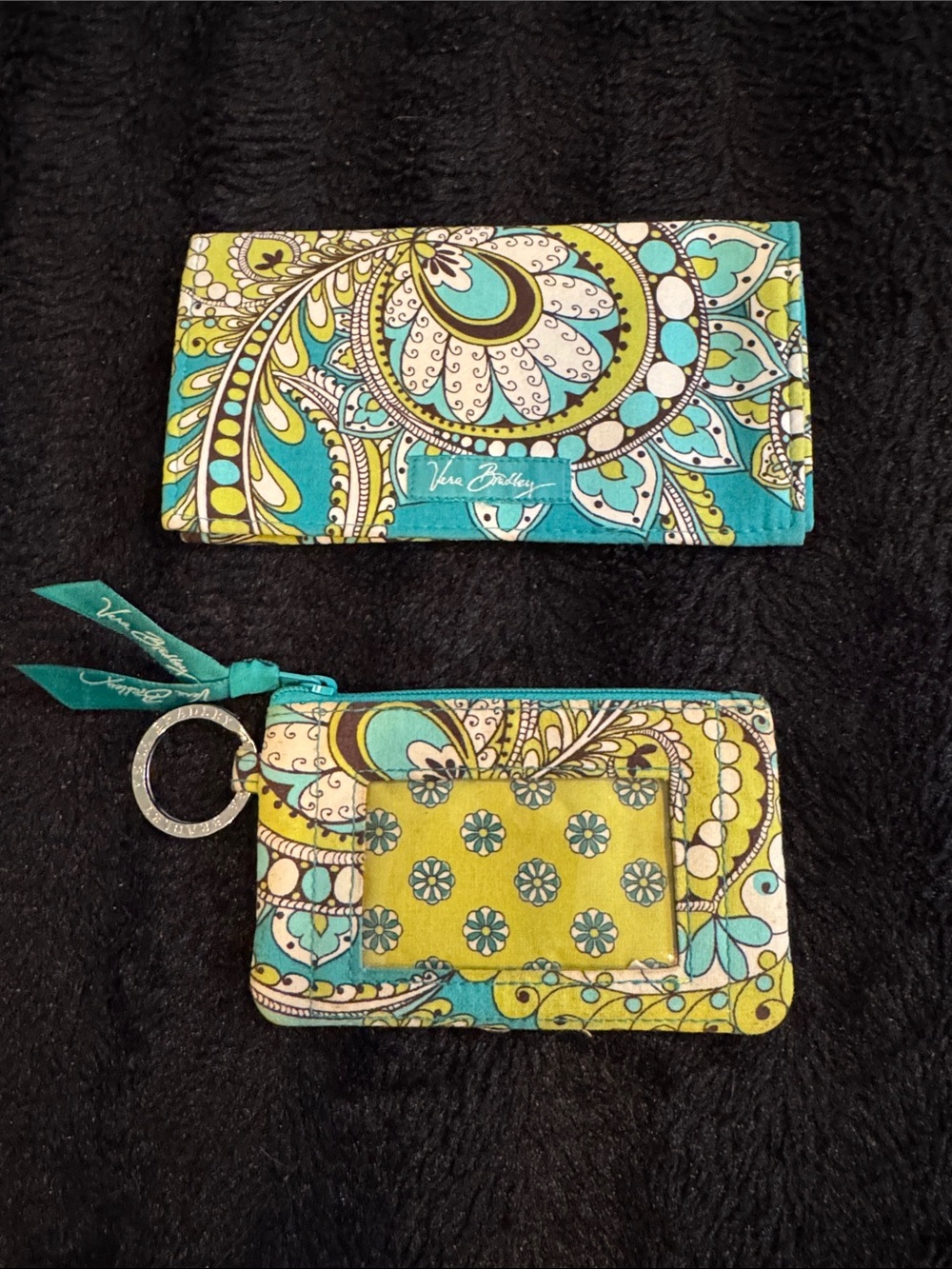 Retired Vera Bradley Peacock Paisley Zip ID Case Keychain Wallet Checkbook Cover